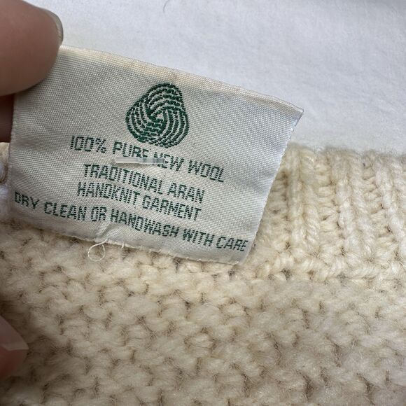 Blarney Woollen Mills Hand Knit Aran Wool Cardigan Cream Fisherman Sweater XL - Picture 6 of 7